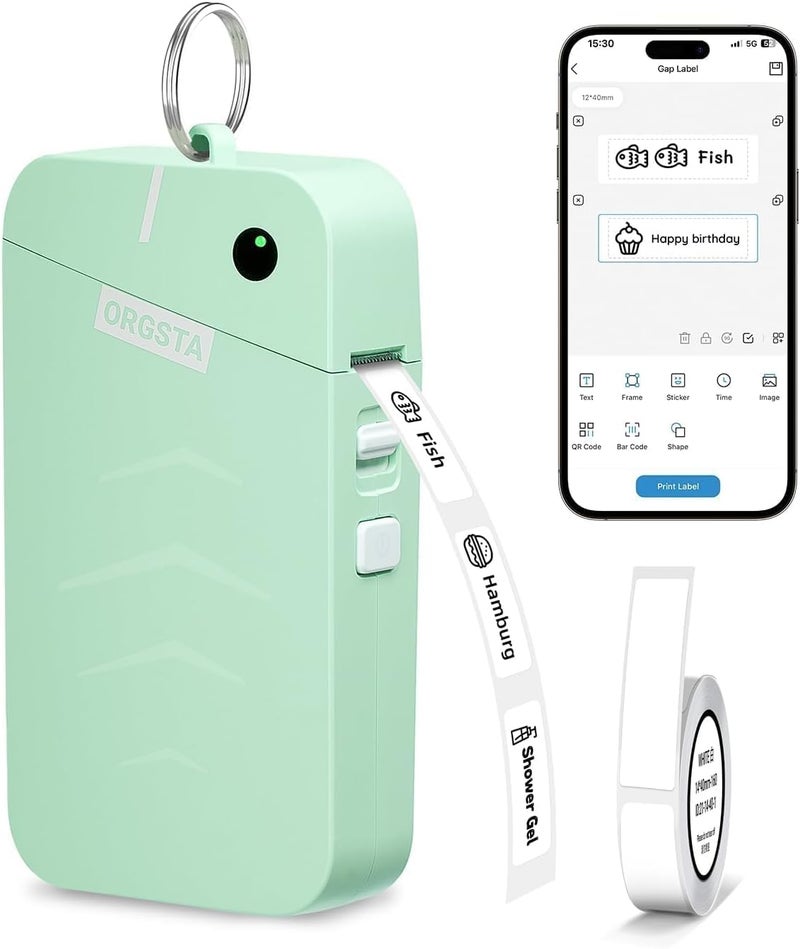 FOUGSTA S001 Label Maker Machine with Tape, Portable Bluetooth Label Maker for Home and Office Organization, Thermal Label Printer Mini Sticker Maker with Multiple Templates, Green - Image 1